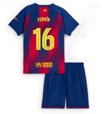 Barcelona Fermin Lopez #16 Hjemmebanetrøje Børn 2025-26 Kortærmet (+ Korte bukser)